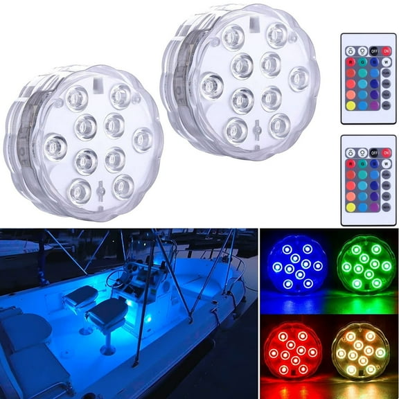 FYUU 2x Wireless Waterproof Led Light Boat RGB Lights for Boat Deck Battery Operated