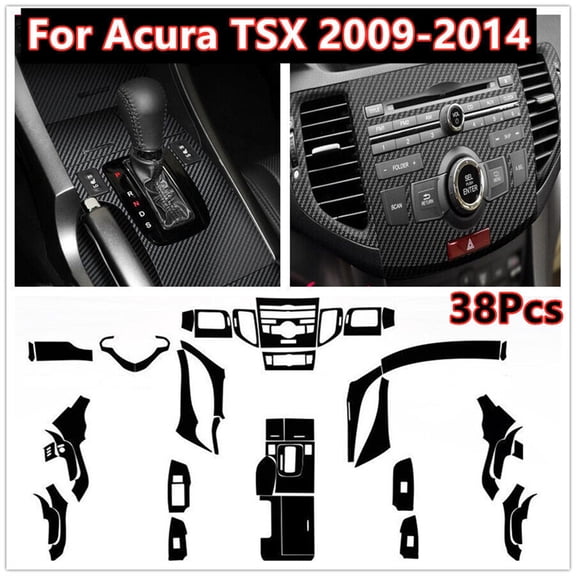 FYUU 38Pcs Carbon Fiber Look Car Interior Decor Trim Sticker Decal For Acura TSX 2009-2014