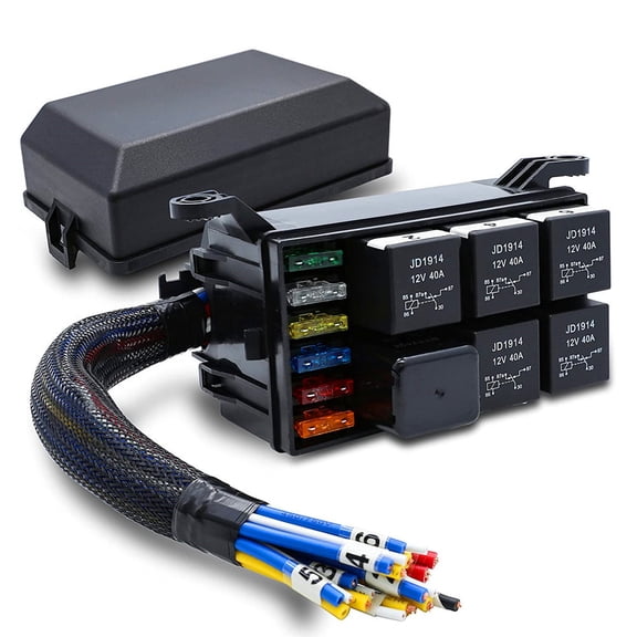 FYUU 6 Way 12V Fuse & Relay Box with Pre-Wires for Cars, Trucks, Boat