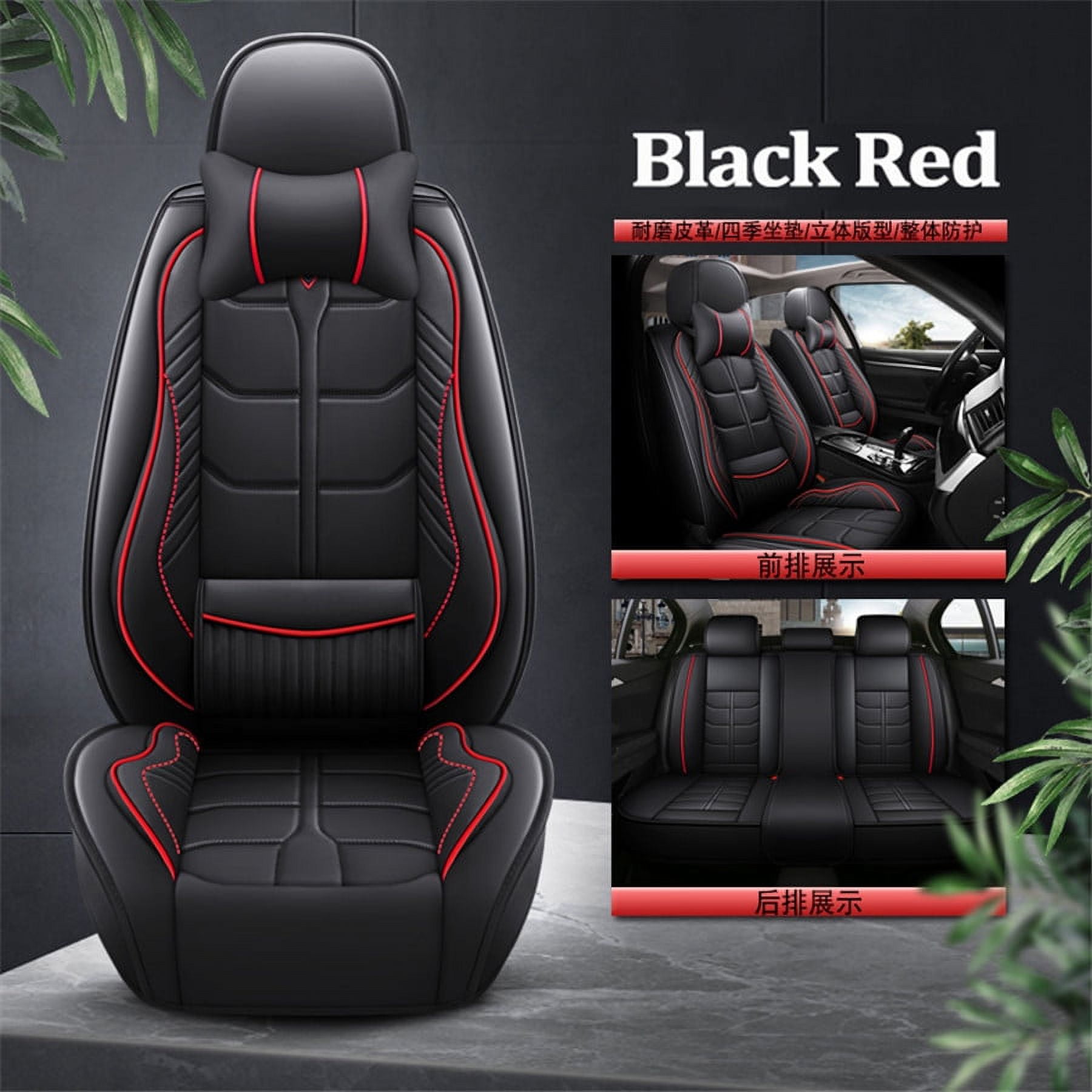 FYUU Black Red, PU Leather, Wear-resistant, Universal Front Car Auto Seat Covers, 5 Pieces