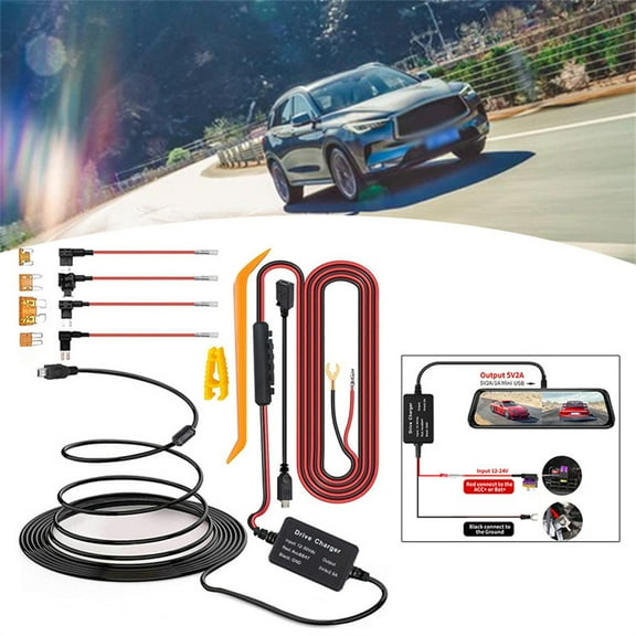 FYUU Car Dash Cam DVR Hardwire Cable Kit Video Recorder 12/24V To 5V Mini/ Micro USB Charger Line Kit