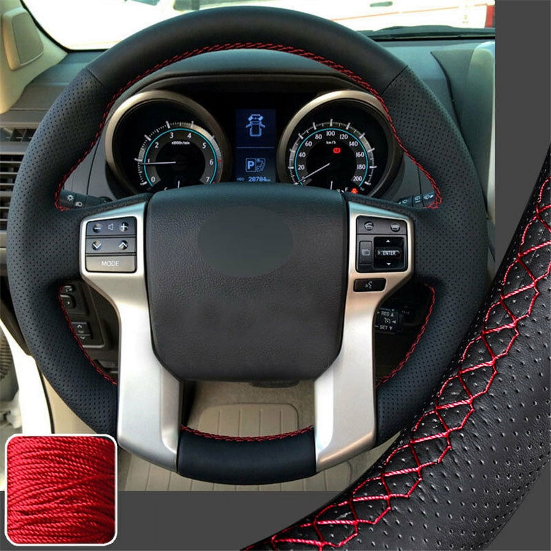 FYUU DIY Stitching Real Leather Steering Wheel Cover for Toyota Tacoma Tundra 4Runner
