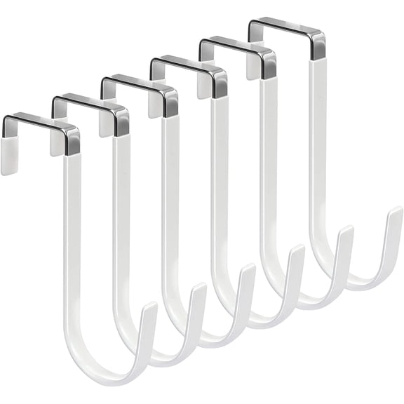 FYY 6PCS Over The Door Hooks, Hangers Hooks with Rubber Prevent Scratches Heavy Duty Organizer for Living Room, Bathroom, Bedroom, Kitchen Hanging Clothes, Towels, Hats, Coats, Bags White | Metal,
