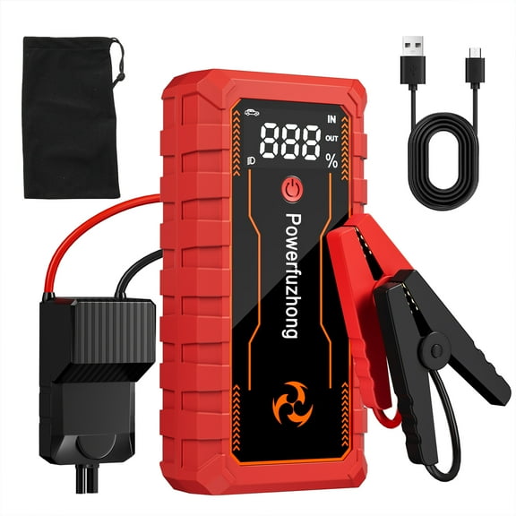 FZ-001 automotive battery jump starter, 3000A peak jump starter battery pack, up to 9.0L gasoline and 6.5L diesel engines, 12V portable jumper box, 3-mode flashlight and jumper cable, red