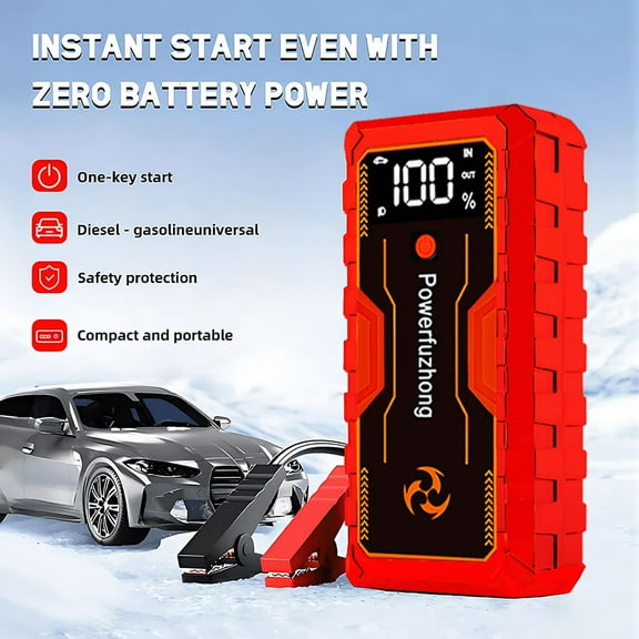 FZ-002 Automotive battery Jump starter, 1500A peak automotive jumper starter battery pack, suitable for 6.0L diesel and all gasoline engines, 12V portable jumper box, 3-mode flashlight (Red Wing)