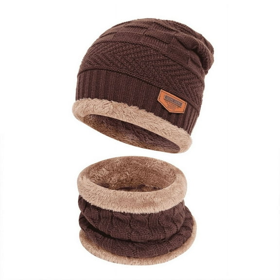 FZ FANTASTIC ZONE Kids Boys Girls Winter Warm Knit Beanie Hat Cap and Scarf Set with Fleece Lining,Coffee