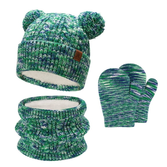 FZ FANTASTIC ZONE Kids Toddler Infants Winter Hats Scarfs Gloves Set Pompom Beanie Caps Mittens Neck Warmer with Fleece for 0 6 12 18 Months 1 2 3 4 Years Old Baby Girls Boys Gifts, Green