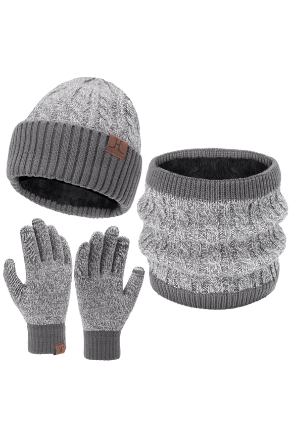 FZ FANTASTIC ZONE Women Winter Beanie Hats Touchscreen Gloves Neck Scarf Warmer Set Cable Knit Slouchy Skull Cap with Fleece Lined