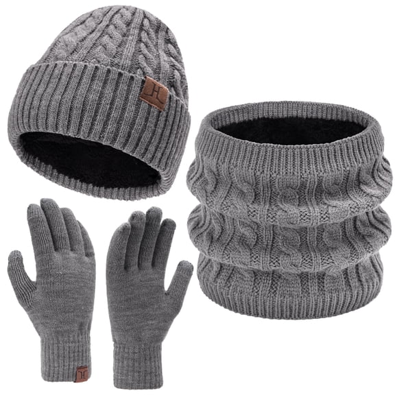 FZ FANTASTIC ZONE Women Winter Beanie Hats Touchscreen Gloves Neck Scarf Warmer Set Cable Knit Slouchy Skull Cap with Fleece Lined