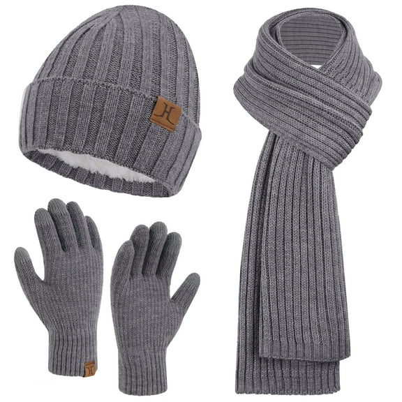 FZ FANTASTIC ZONE Mens Womens Winter Beanie Hat Long Neck Scarf Touchscreen Gloves Set with Warm Fleece Lined Cap Gifts for Men Women Cold Day