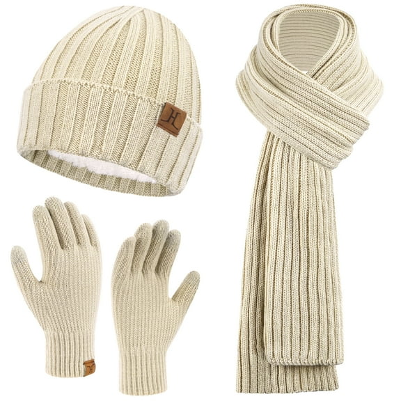 FZ FANTASTIC ZONE Mens Womens Winter Beanie Hat Long Neck Scarf Touchscreen Gloves Set with Warm Fleece Lined Cap Gifts for Men Women Cold Day
