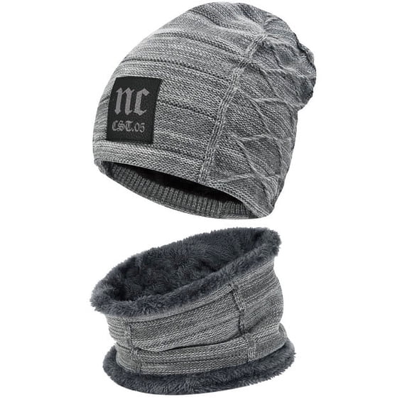 FZ FANTASTIC ZONE Mens Womens Winter Knit Beanie Hat Scarf Warm Cap Neck Warmer Set Fleece Lined,Grey