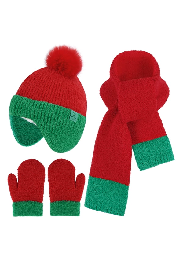FZ FANTASTIC ZONE Toddler Kids Winter Hats Mittens Gloves Scarf with Warm Ear Flaps Pom Pom Baby Beanie for 0-6 12 Months 1 2 3 4 Year Old Girls Boys Gifts