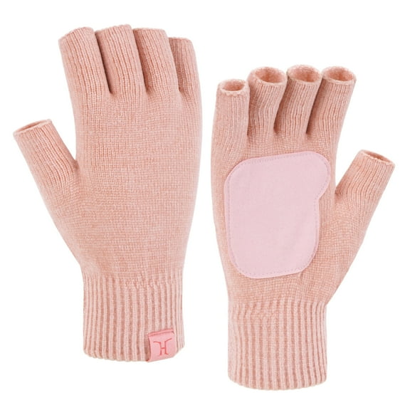 FZ FANTASTIC ZONE Winter Fingerless Gloves for Women Men, Chenille Warm Knit Typing Working Texting Half Finger Gloves with Anti-Slip Leather Gifts