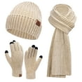 thumbnail image 1 of FZ FANTASTIC ZONE Woman Men Winter Warm Hat Beanie Long Scarves Touch Screen Gloves Knit Set,Beige, 1 of 8
