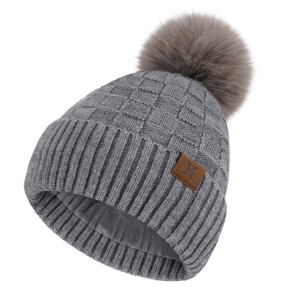 FZ FANTASTIC ZONE Women Winter Beanie Hats Knit Plaid Pompom Beanies Slouchy Fleece Lined Womens Hat Skull Cap Cold Weather Gifts for Women