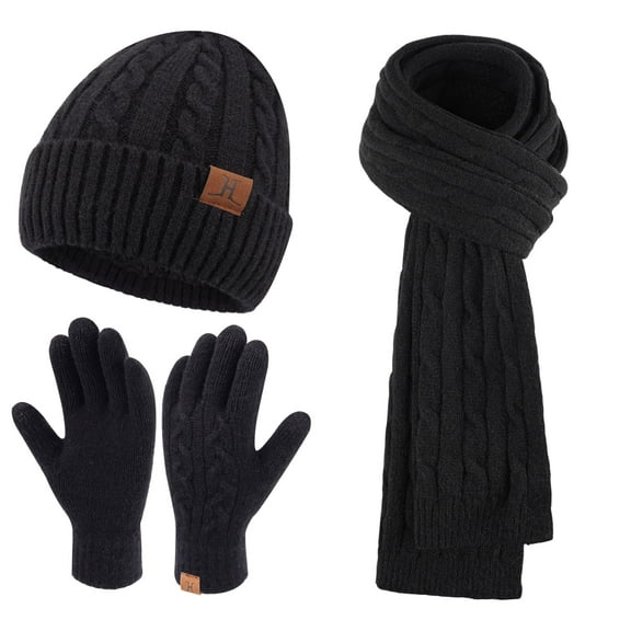 FZ FANTASTIC ZONE Womens Winter Beanie Hats Scarf Touchscreen Gloves Set Fleece Lined Knit Skull Caps Long Scarves for Women Men
