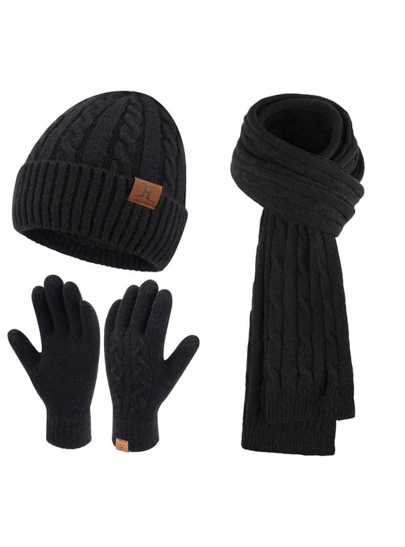 FZ FANTASTIC ZONE Womens Winter Beanie Hats Scarf Touchscreen Gloves Set Fleece Lined Knit Skull Caps Long Scarves for Women Men