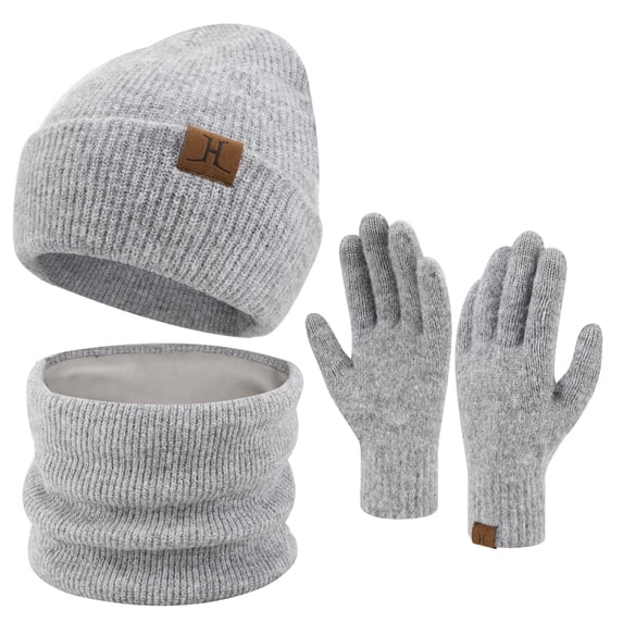 FZ FANTASTIC ZONE Womens Winter Beanie Hats Scarf Touchscreen Gloves Set Warm Knit Skull Caps Neck Warmer for Women Men