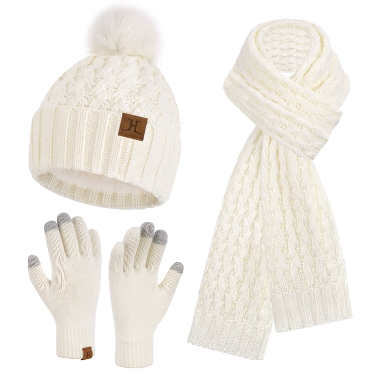 Chic White Women\'s Hat and Scarf Set White Beanie Scarf and Hat Set for Women Alpaca Gloves Women  main image 3