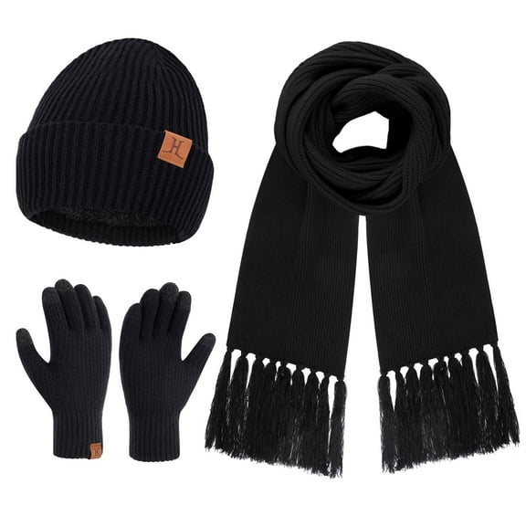 FZ FANTASTIC ZONE Womens Winter Hats Long Scarf Touch Screen Gloves Set Knit Warm Beanie Hat Scarves Gloves for Women Cold Weather with Fleece Lined Gifts