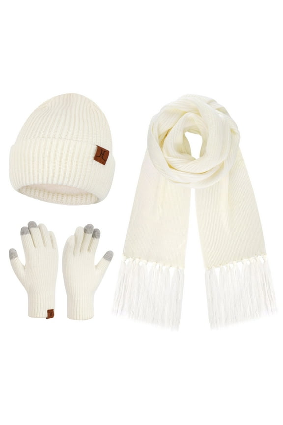 FZ FANTASTIC ZONE Womens Winter Hats Long Scarf Touch Screen Gloves Set Knit Warm Beanie Hat Scarves Gloves for Women Cold Weather with Fleece Lined Gifts