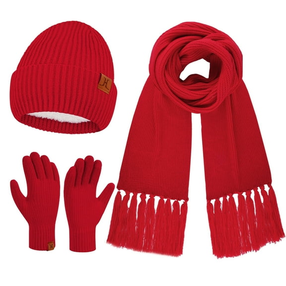 FZ FANTASTIC ZONE Womens Winter Hats Long Scarf Touch Screen Gloves Set Knit Warm Beanie Hat Scarves Gloves for Women Cold Weather with Fleece Lined Gifts