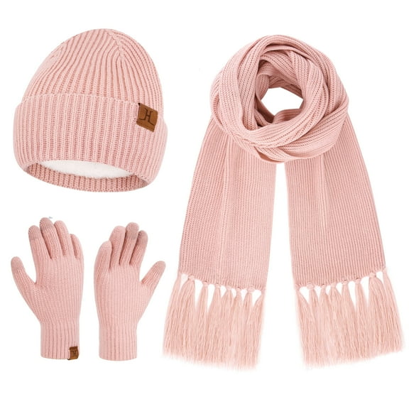 FZ FANTASTIC ZONE Womens Winter Hats Long Scarf Touch Screen Gloves Set Knit Warm Beanie Hat Scarves Gloves for Women Cold Weather with Fleece Lined Gifts