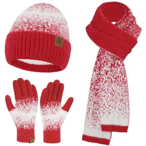FZ FANTASTIC ZONE Womens Winter Knit Beanie Hats and Touchscreen Gloves Long Scarf Set with Warm Fleece Lined Skull Caps Gloves Scarves for Women