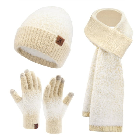 FZ FANTASTIC ZONE Womens Winter Knit Beanie Hats and Touchscreen Gloves Long Scarf Set with Warm Fleece Lined Skull Caps Gloves Scarves for Women