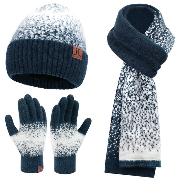 FZ FANTASTIC ZONE Womens Winter Knit Beanie Hats and Touchscreen Gloves Long Scarf Set with Warm Fleece Lined Skull Caps Gloves Scarves for Women