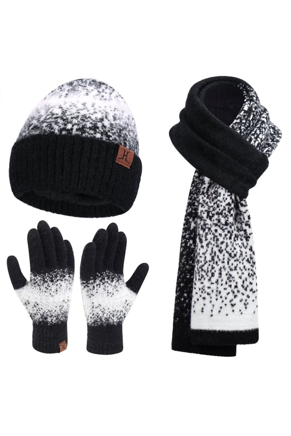 FZ FANTASTIC ZONE Womens Winter Knit Beanie Hats and Touchscreen Gloves Long Scarf Set with Warm Fleece Lined Skull Caps Gloves Scarves for Women