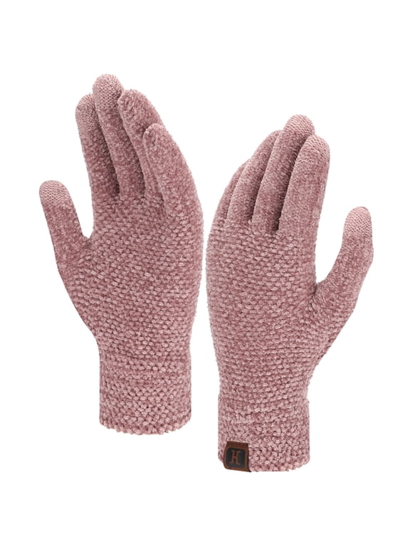 FZ FANTASTIC ZONE Womens Winter Touchscreen Gloves for Cold Weather, Chenille Warm Cable Knit Elastic Cuff Texting Thermal Gloves for Cycling Driving Running