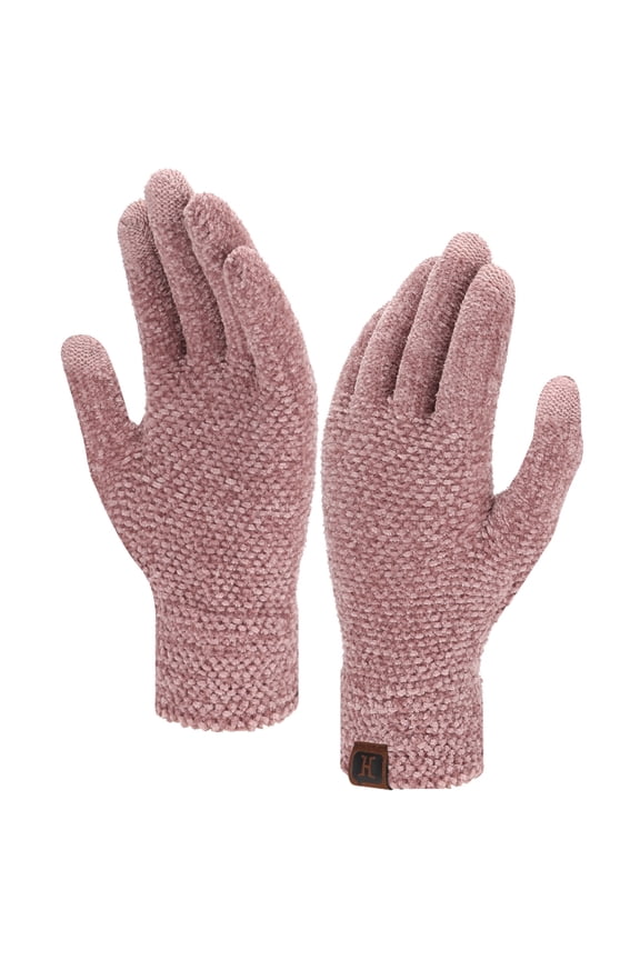 FZ FANTASTIC ZONE Womens Winter Touchscreen Gloves for Cold Weather, Chenille Warm Cable Knit Elastic Cuff Texting Thermal Gloves for Cycling Driving Running