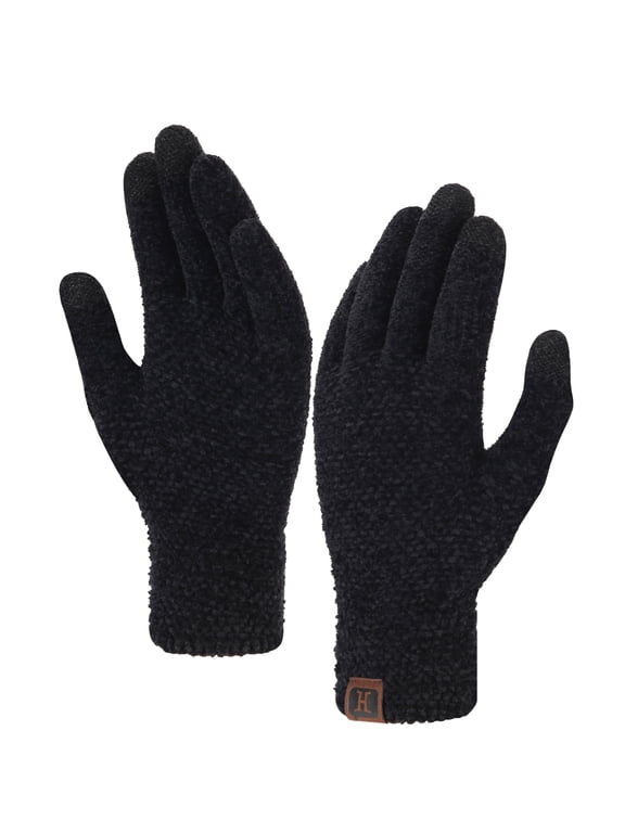 FZ FANTASTIC ZONE Womens Winter Touchscreen Gloves for Cold Weather, Chenille Warm Cable Knit Elastic Cuff Texting Thermal Gloves for Cycling Driving Running
