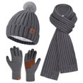 thumbnail image 1 of FZ FANTASTIC ZONE Womens Winter Warm Beanie Hat Long Neck Scarf Touchscreen Gloves Set Knit Skull Caps Pompom with Fleece Lined Gifts for Women, Darkgray, 1 of 5