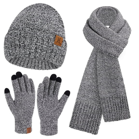 FZ FANTASTIC ZONE Womens Winter Warm Fuzzy Beanie Hat Touchscreen Gloves Long Neck Scarf Knit Set with Fluffy Skull Cap Gifts for Women