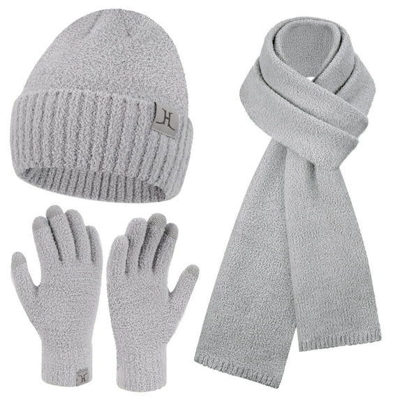 FZ FANTASTIC ZONE Womens Winter Warm Fuzzy Beanie Hat Touchscreen Gloves Long Neck Scarf Knit Set with Fluffy Skull Cap Gifts for Women