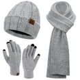 thumbnail image 1 of FZ FANTASTIC ZONE Womens Winter Warm Knit Beanie Hat Touchscreen Gloves Long Scarf Set with Fleece Lined Skull Caps Neck Scarves for Women Men,Grey, 1 of 5
