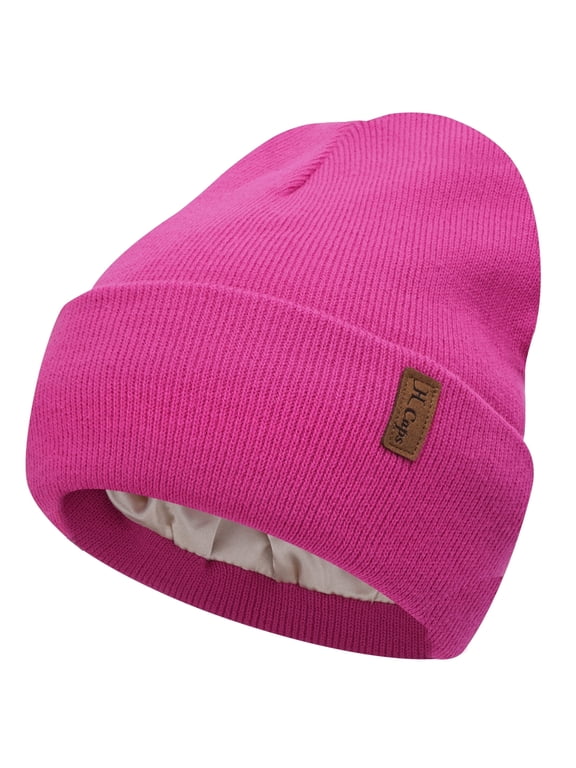 FZ FANTASTIC ZONE Womens Winter Warm Satin Lined Knit Beanie Hat Slouchy Skull Caps Silk Lining Ski Hats for Women Men