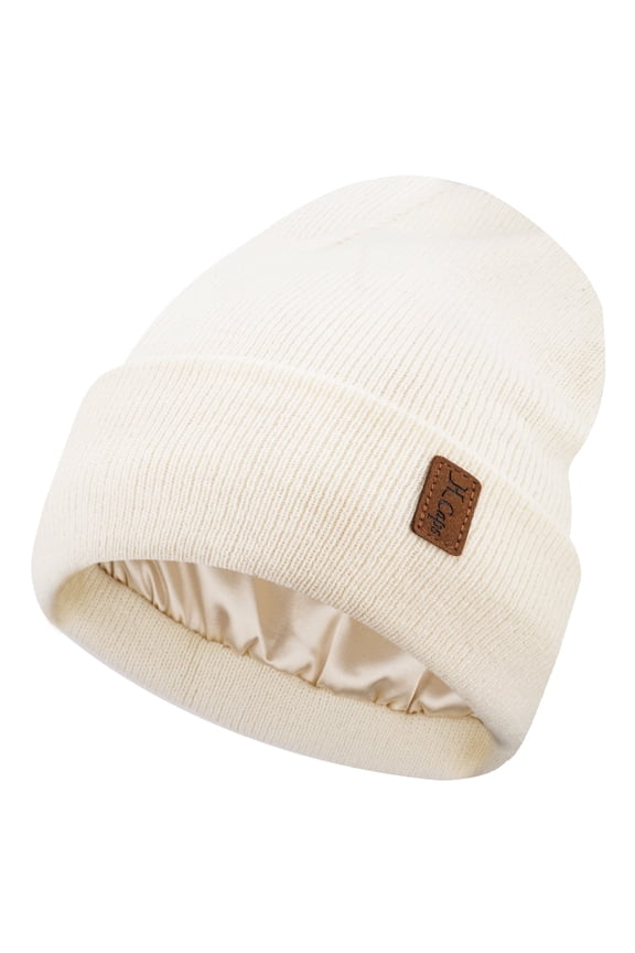 FZ FANTASTIC ZONE Womens Winter Warm Satin Lined Knit Beanie Hat Slouchy Skull Caps Silk Lining Ski Hats for Women Men