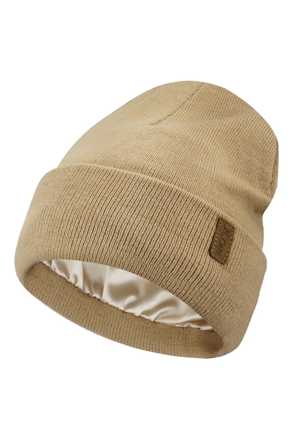 FZ FANTASTIC ZONE Womens Winter Warm Satin Lined Knit Beanie Hat Slouchy Skull Caps Silk Lining Ski Hats for Women Men