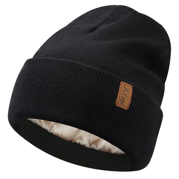FZ FANTASTIC ZONE Womens Winter Warm Satin Lined Knit Beanie Hat Slouchy Skull Caps Silk Lining Ski Hats for Women Men