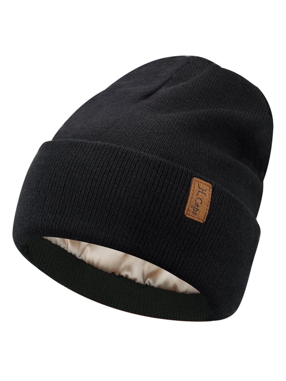 FZ FANTASTIC ZONE Womens Winter Warm Satin Lined Knit Beanie Hat Slouchy Skull Caps Silk Lining Ski Hats for Women Men
