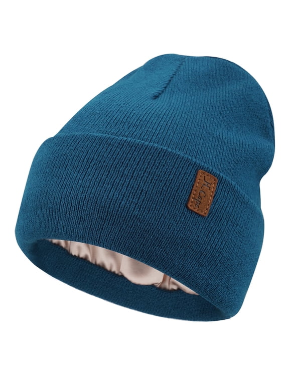 FZ FANTASTIC ZONE Womens Winter Warm Satin Lined Knit Beanie Hat Slouchy Skull Caps Silk Lining Ski Hats for Women Men