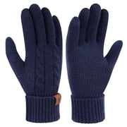 FZ FANTASTIC ZONE Womens Winter Warm Touch Screen Gloves Elastic Cuff Thermal Knit Gloves for Women Cold Weather Gifts, Navyblue