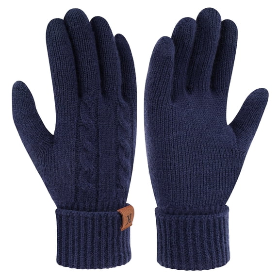 FZ FANTASTIC ZONE Womens Winter Warm Touch Screen Gloves Elastic Cuff Thermal Knit Gloves for Women Cold Weather Gifts, Navyblue