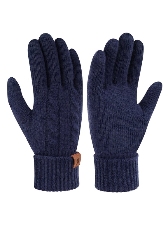 FZ FANTASTIC ZONE Womens Winter Warm Touch Screen Gloves Elastic Cuff Thermal Knit Gloves for Women Cold Weather Gifts, Navyblue