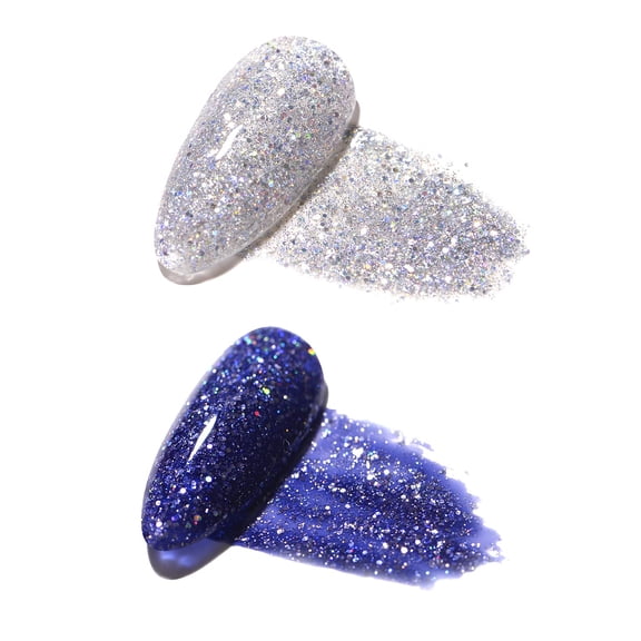 FZANEST Gel Nail Polish Set,UV Gel Soak Off Nail Gel Polish, Glitter Vibrant Blue Silvery Green 2 Color Kit 15ml*2
