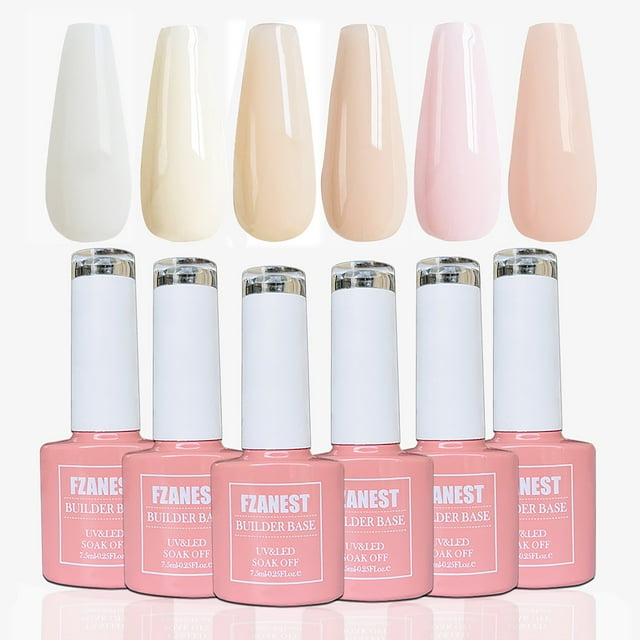 FZANEST Nude Natural Base Gel Set,Sheer Clear Nude Pink Color Gel Nail Polish Kit,Elastic Rubber Base Coat, Extension Gel in a Bottle